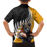 New Zealand and Australia Rugby Family Matching Off Shoulder Maxi Dress and Hawaiian Shirt Koala and Maori Warrior Together LT03 - Polynesian Pride