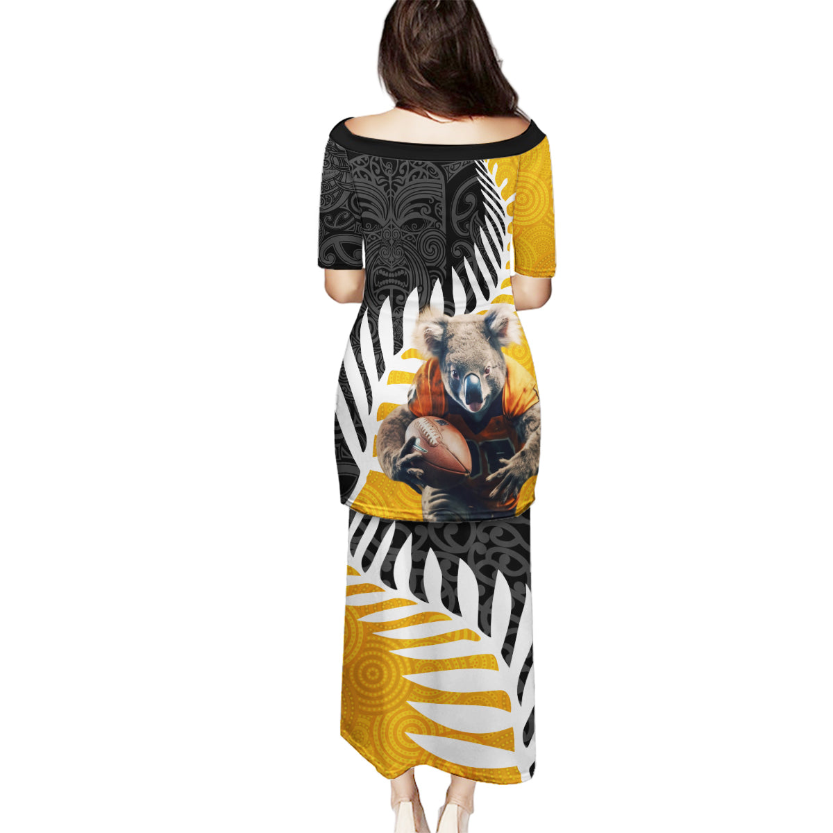 New Zealand and Australia Rugby Family Matching Puletasi and Hawaiian Shirt Koala and Maori Warrior Together LT03 - Polynesian Pride