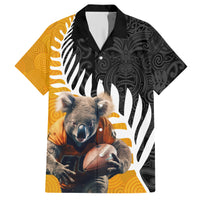 New Zealand and Australia Rugby Family Matching Short Sleeve Bodycon Dress and Hawaiian Shirt Koala and Maori Warrior Together LT03 Dad's Shirt - Short Sleeve Black - Polynesian Pride