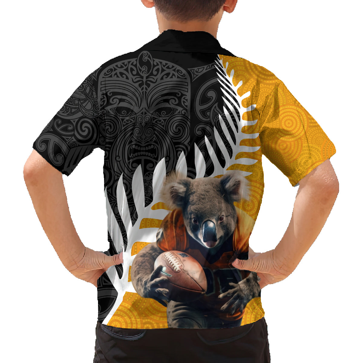 New Zealand and Australia Rugby Family Matching Tank Maxi Dress and Hawaiian Shirt Koala and Maori Warrior Together LT03 - Polynesian Pride