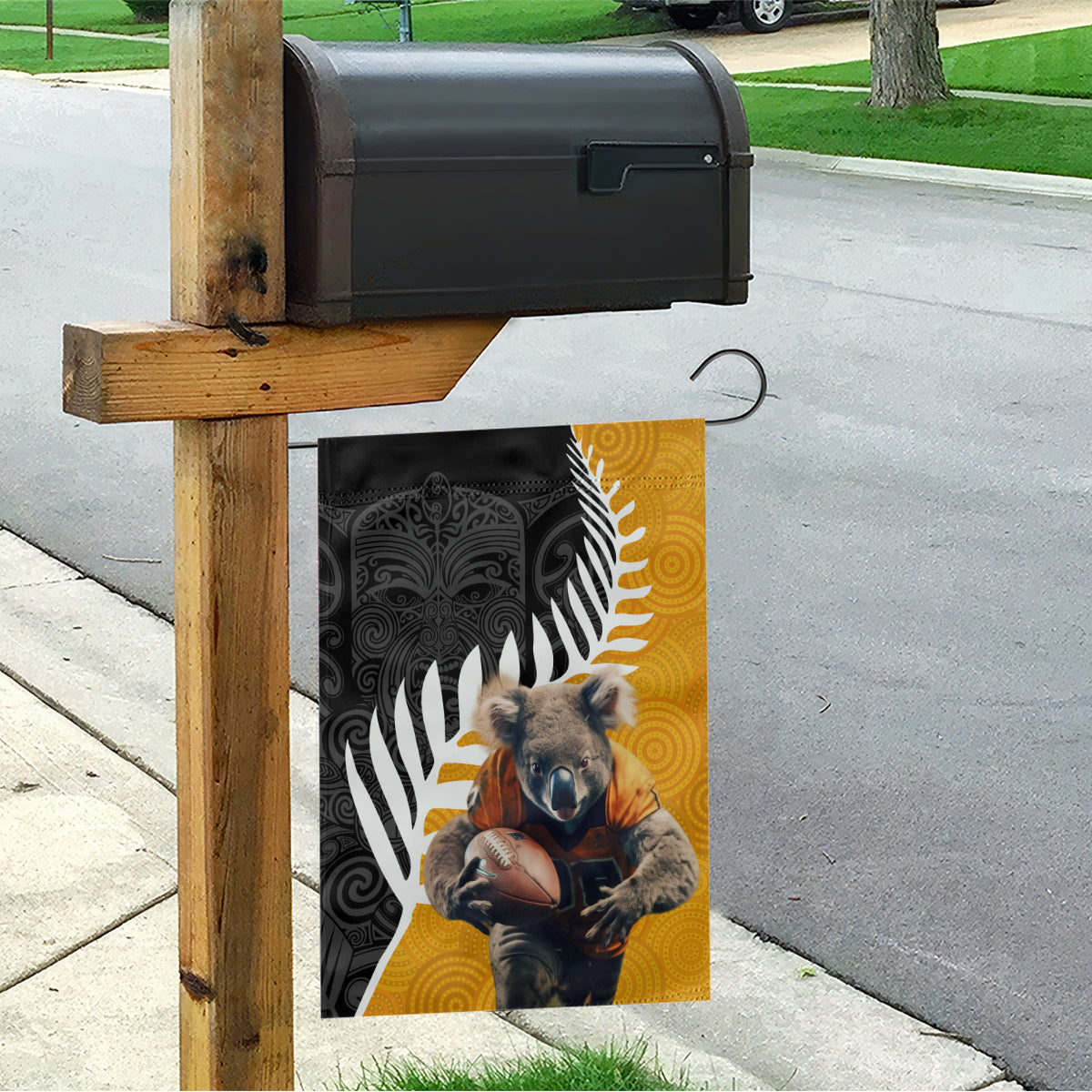 New Zealand and Australia Rugby Garden Flag Koala and Maori Warrior Together LT03 - Polynesian Pride