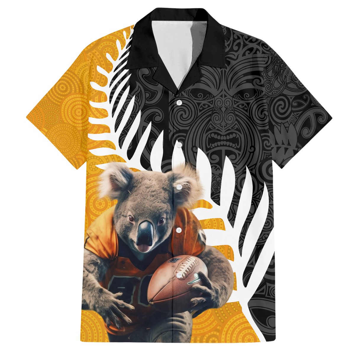 New Zealand and Australia Rugby Hawaiian Shirt Koala and Maori Warrior Together LT03 Black - Polynesian Pride