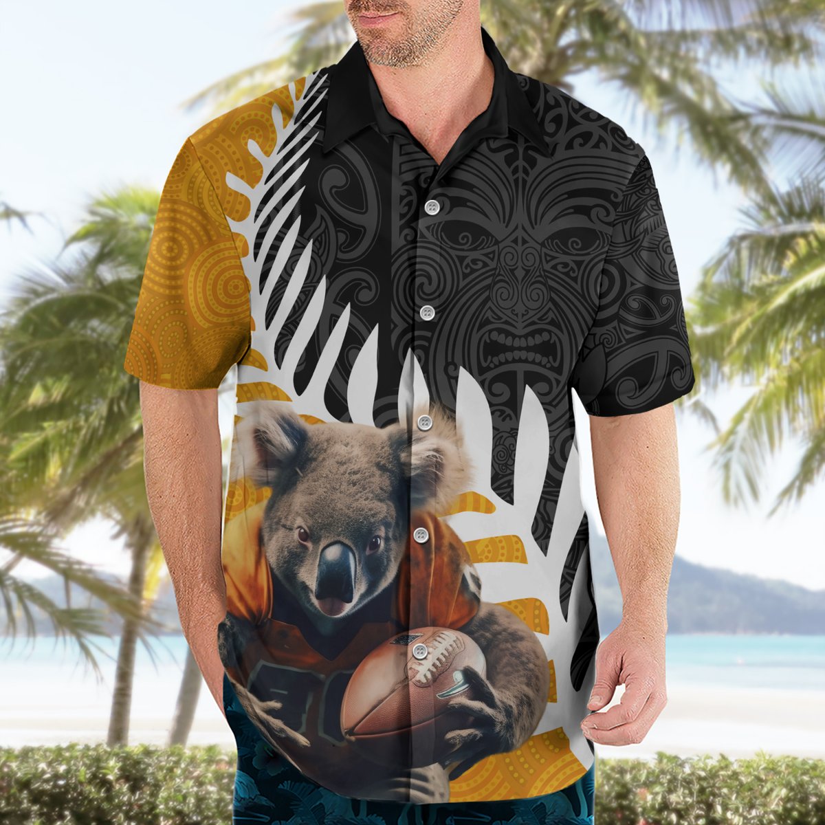 New Zealand and Australia Rugby Hawaiian Shirt Koala and Maori Warrior Together LT03 - Polynesian Pride