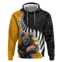 New Zealand and Australia Rugby Hoodie Koala and Maori Warrior Together LT03 Pullover Hoodie Black - Polynesian Pride