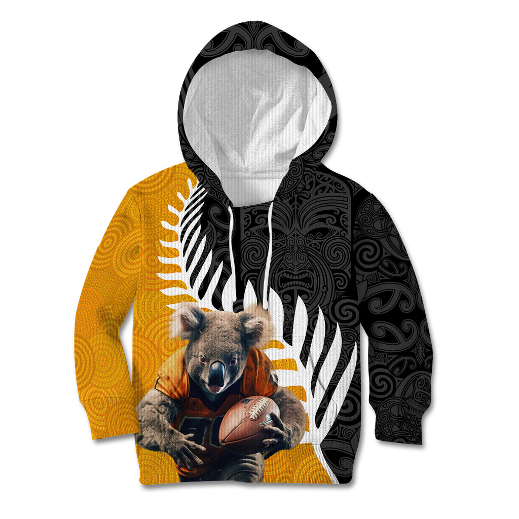 New Zealand and Australia Rugby Kid Hoodie Koala and Maori Warrior Together LT03 Hoodie Black - Polynesian Pride