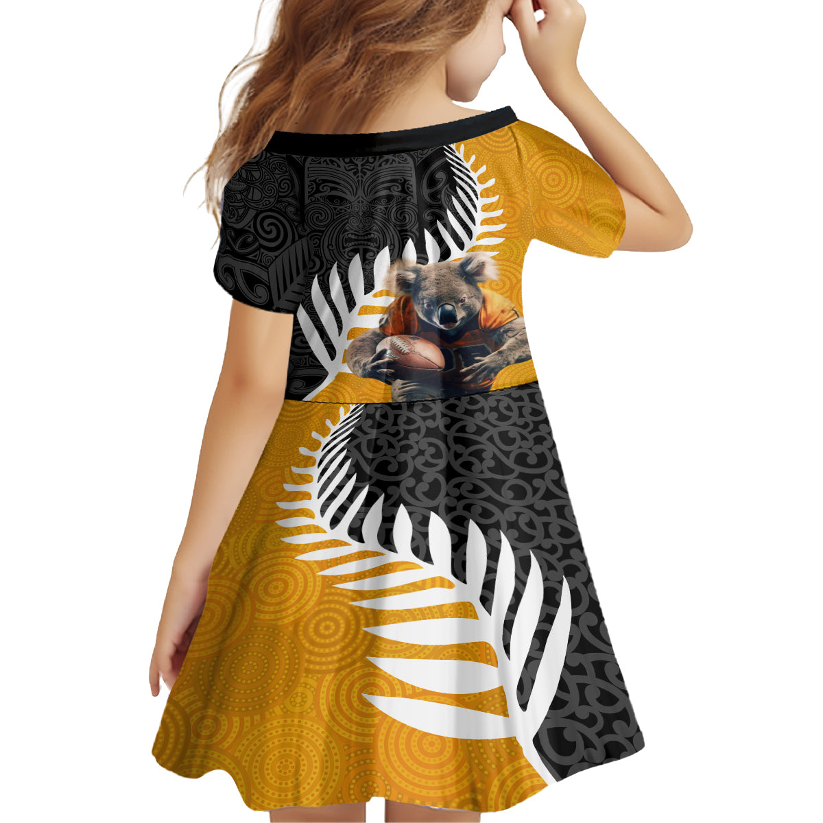 New Zealand and Australia Rugby Kid Short Sleeve Dress Koala and Maori Warrior Together LT03 - Polynesian Pride