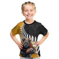New Zealand and Australia Rugby Kid T Shirt Koala and Maori Warrior Together LT03 Black - Polynesian Pride