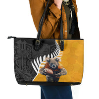 New Zealand and Australia Rugby Leather Tote Bag Koala and Maori Warrior Together LT03 - Polynesian Pride