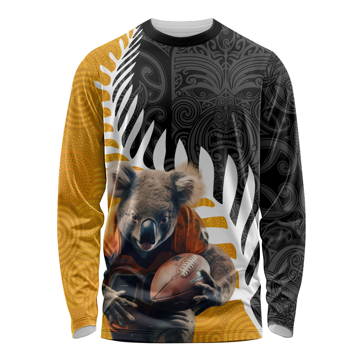 New Zealand and Australia Rugby Long Sleeve Shirt Koala and Maori Warrior Together LT03 Unisex Black - Polynesian Pride