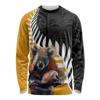 New Zealand and Australia Rugby Long Sleeve Shirt Koala and Maori Warrior Together LT03 Unisex Black - Polynesian Pride