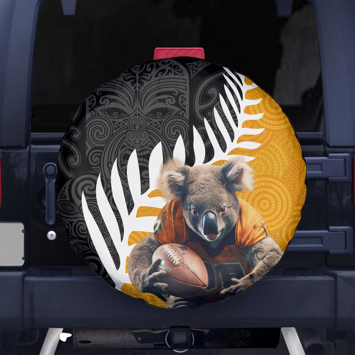 New Zealand and Australia Rugby Spare Tire Cover Koala and Maori Warrior Together LT03 - Polynesian Pride