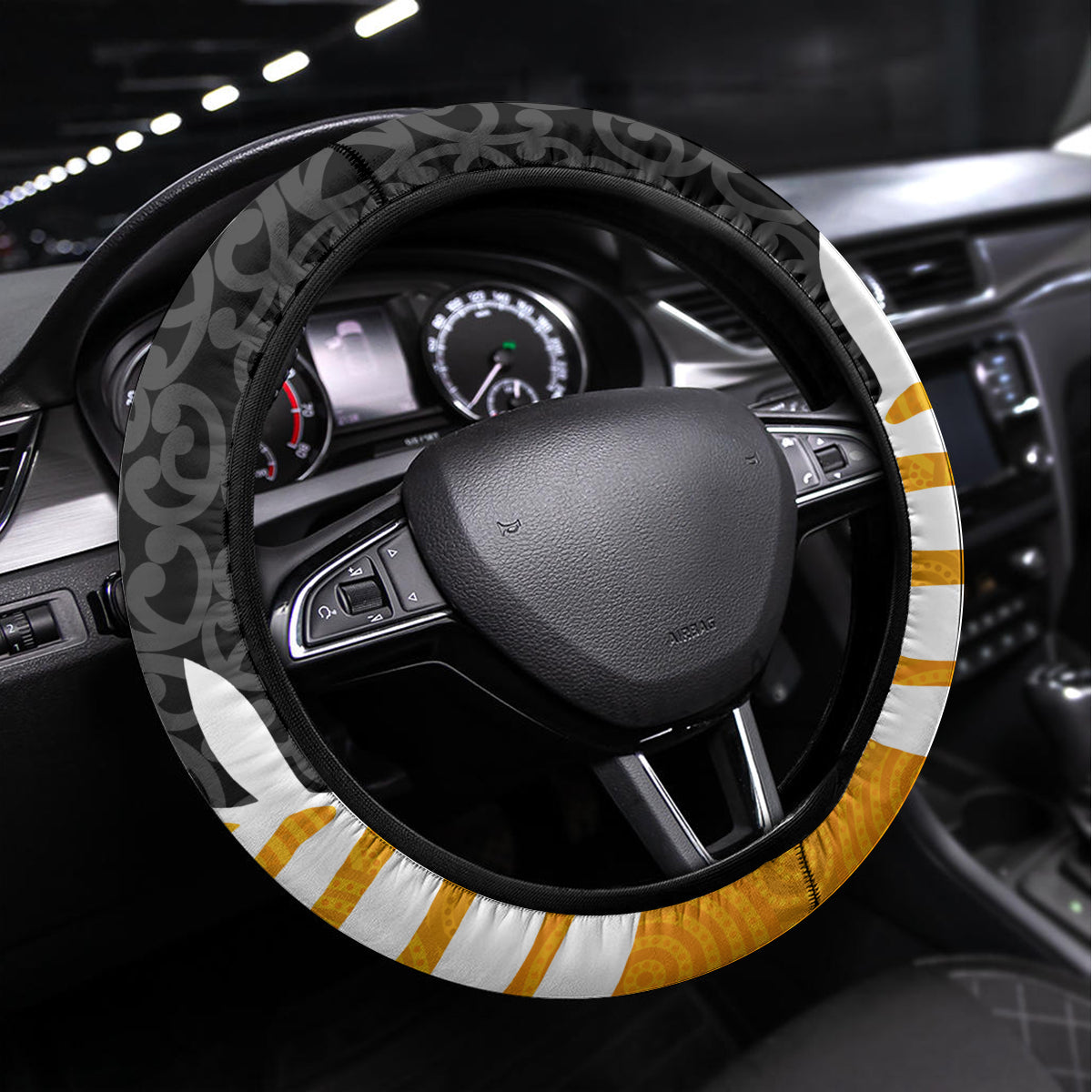 New Zealand and Australia Rugby Steering Wheel Cover Koala and Maori Warrior Together LT03 Universal Fit Black - Polynesian Pride
