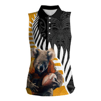 New Zealand and Australia Rugby Women Sleeveless Polo Shirt Koala and Maori Warrior Together LT03 Female Black - Polynesian Pride