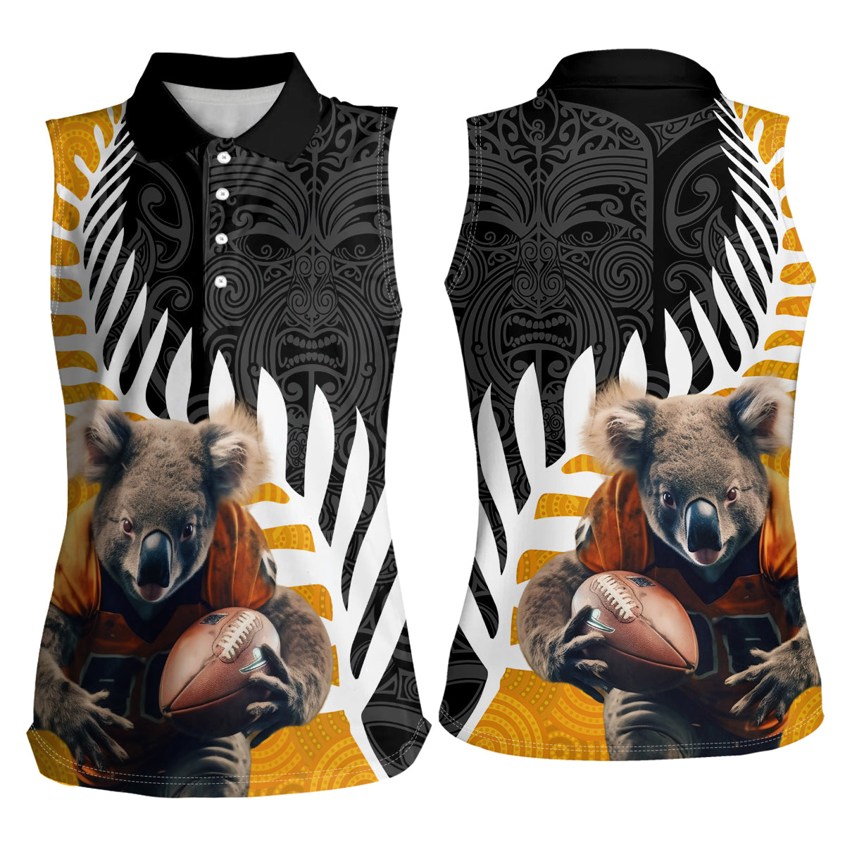 New Zealand and Australia Rugby Women Sleeveless Polo Shirt Koala and Maori Warrior Together LT03 - Polynesian Pride