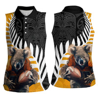 New Zealand and Australia Rugby Women Sleeveless Polo Shirt Koala and Maori Warrior Together LT03 - Polynesian Pride