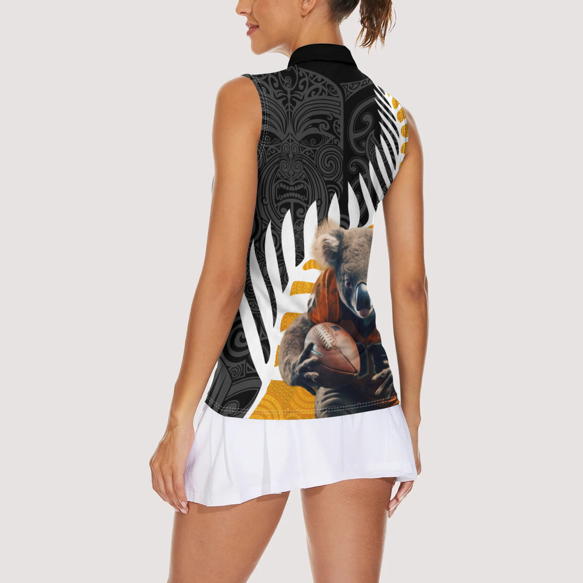 New Zealand and Australia Rugby Women Sleeveless Polo Shirt Koala and Maori Warrior Together LT03 - Polynesian Pride