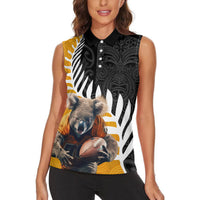 New Zealand and Australia Rugby Women Sleeveless Polo Shirt Koala and Maori Warrior Together LT03 - Polynesian Pride