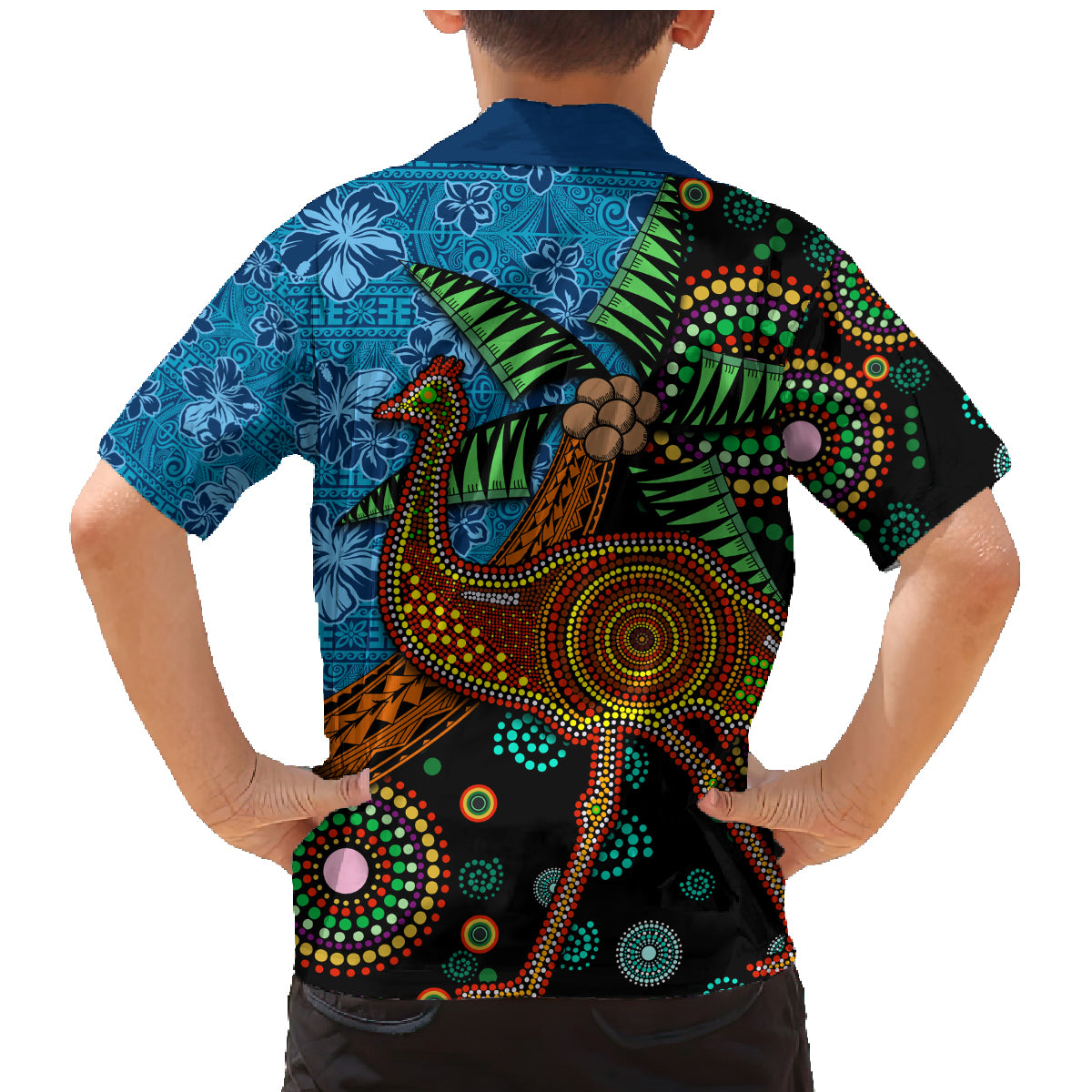 Fiji and Australia Family Matching Mermaid Dress and Hawaiian Shirt Palm Tree and Abogirinal Emu LT03 - Polynesian Pride