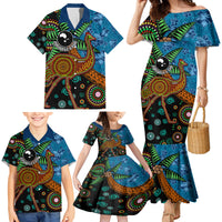 Fiji and Australia Family Matching Mermaid Dress and Hawaiian Shirt Palm Tree and Abogirinal Emu LT03 - Polynesian Pride