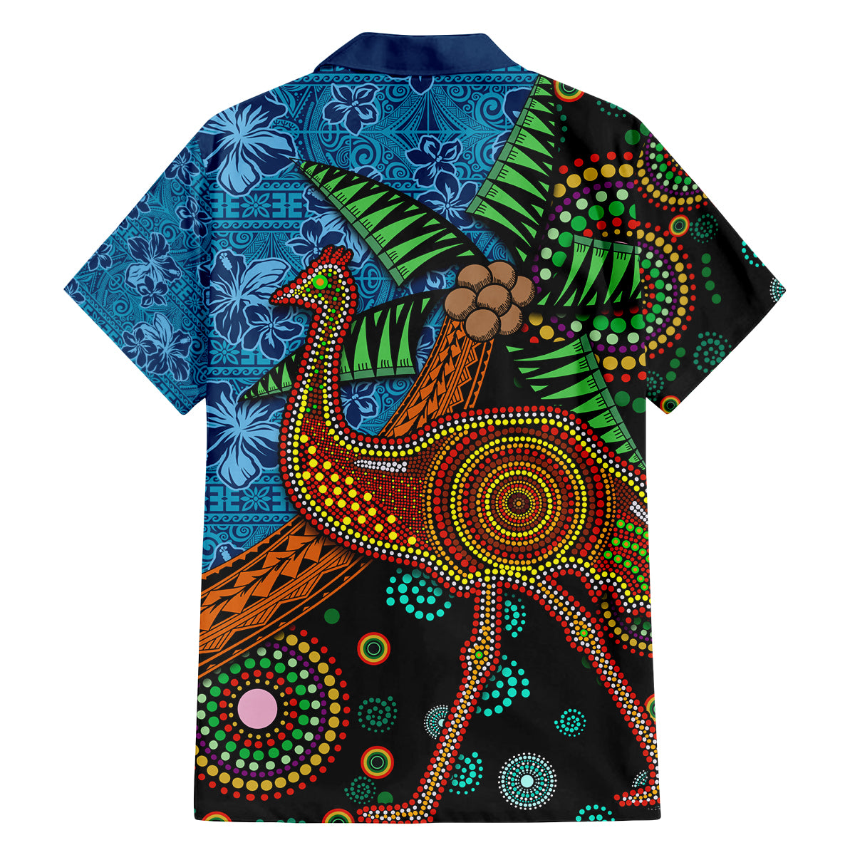 Fiji and Australia Family Matching Off The Shoulder Long Sleeve Dress and Hawaiian Shirt Palm Tree and Abogirinal Emu LT03 - Polynesian Pride
