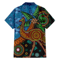 Fiji and Australia Family Matching Off The Shoulder Long Sleeve Dress and Hawaiian Shirt Palm Tree and Abogirinal Emu LT03 - Polynesian Pride
