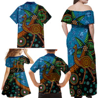 Fiji and Australia Family Matching Off Shoulder Maxi Dress and Hawaiian Shirt Palm Tree and Abogirinal Emu LT03 - Polynesian Pride