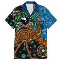 Fiji and Australia Family Matching Off Shoulder Maxi Dress and Hawaiian Shirt Palm Tree and Abogirinal Emu LT03 Dad's Shirt - Short Sleeve Blue - Polynesian Pride