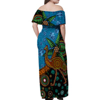 Fiji and Australia Family Matching Off Shoulder Maxi Dress and Hawaiian Shirt Palm Tree and Abogirinal Emu LT03 - Polynesian Pride