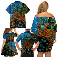 Fiji and Australia Family Matching Off Shoulder Short Dress and Hawaiian Shirt Palm Tree and Abogirinal Emu LT03 - Polynesian Pride