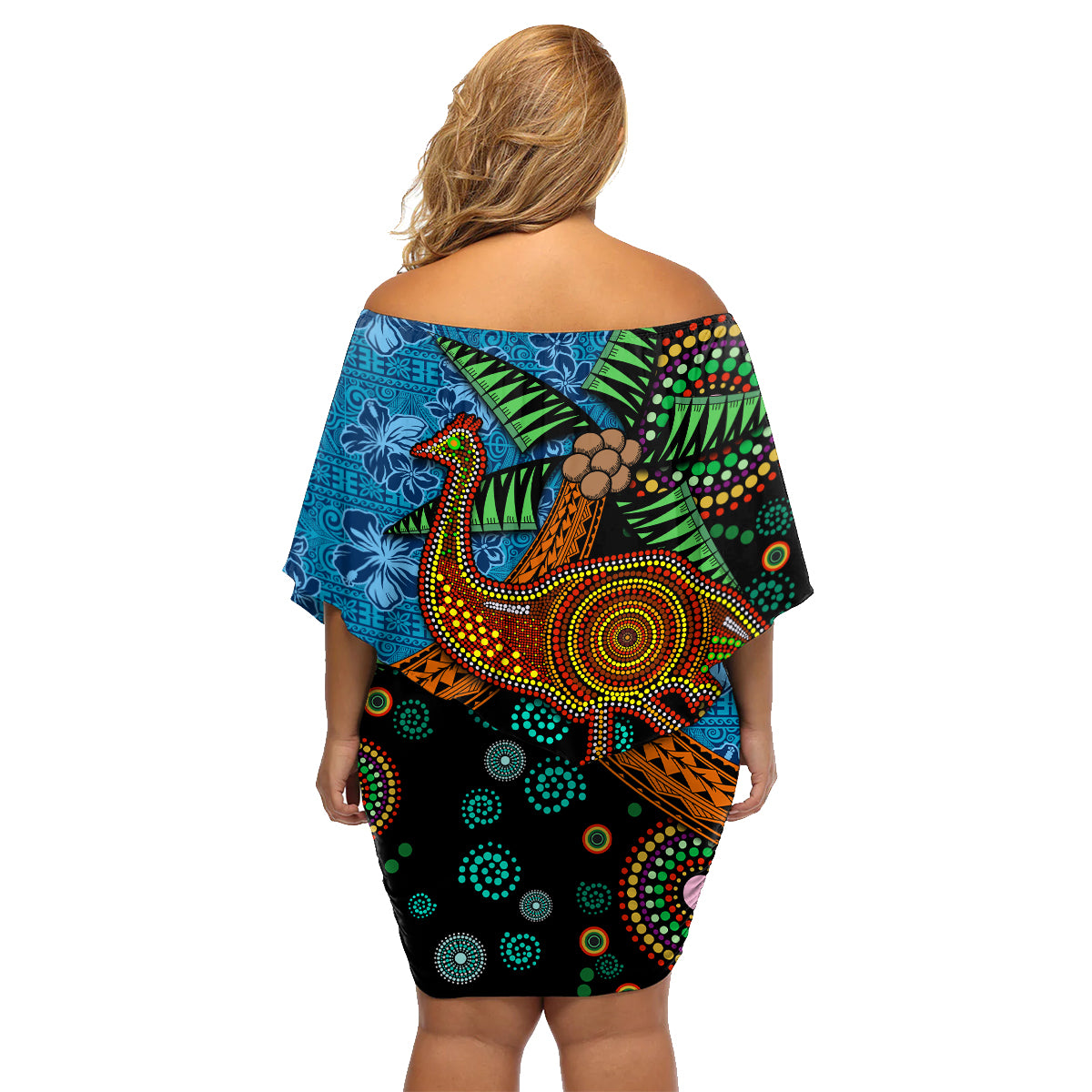 Fiji and Australia Family Matching Off Shoulder Short Dress and Hawaiian Shirt Palm Tree and Abogirinal Emu LT03 - Polynesian Pride