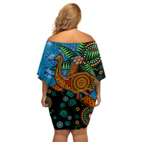 Fiji and Australia Family Matching Off Shoulder Short Dress and Hawaiian Shirt Palm Tree and Abogirinal Emu LT03 - Polynesian Pride