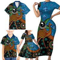 Fiji and Australia Family Matching Short Sleeve Bodycon Dress and Hawaiian Shirt Palm Tree and Abogirinal Emu LT03 - Polynesian Pride
