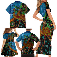 Fiji and Australia Family Matching Short Sleeve Bodycon Dress and Hawaiian Shirt Palm Tree and Abogirinal Emu LT03 - Polynesian Pride
