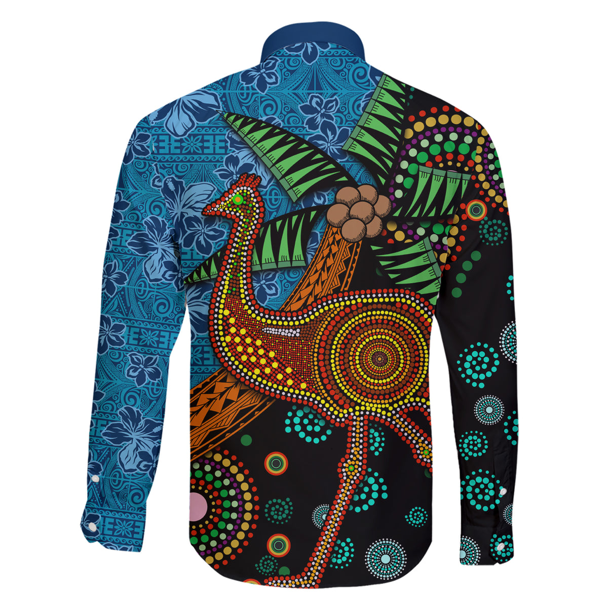Fiji and Australia Family Matching Short Sleeve Bodycon Dress and Hawaiian Shirt Palm Tree and Abogirinal Emu LT03 - Polynesian Pride