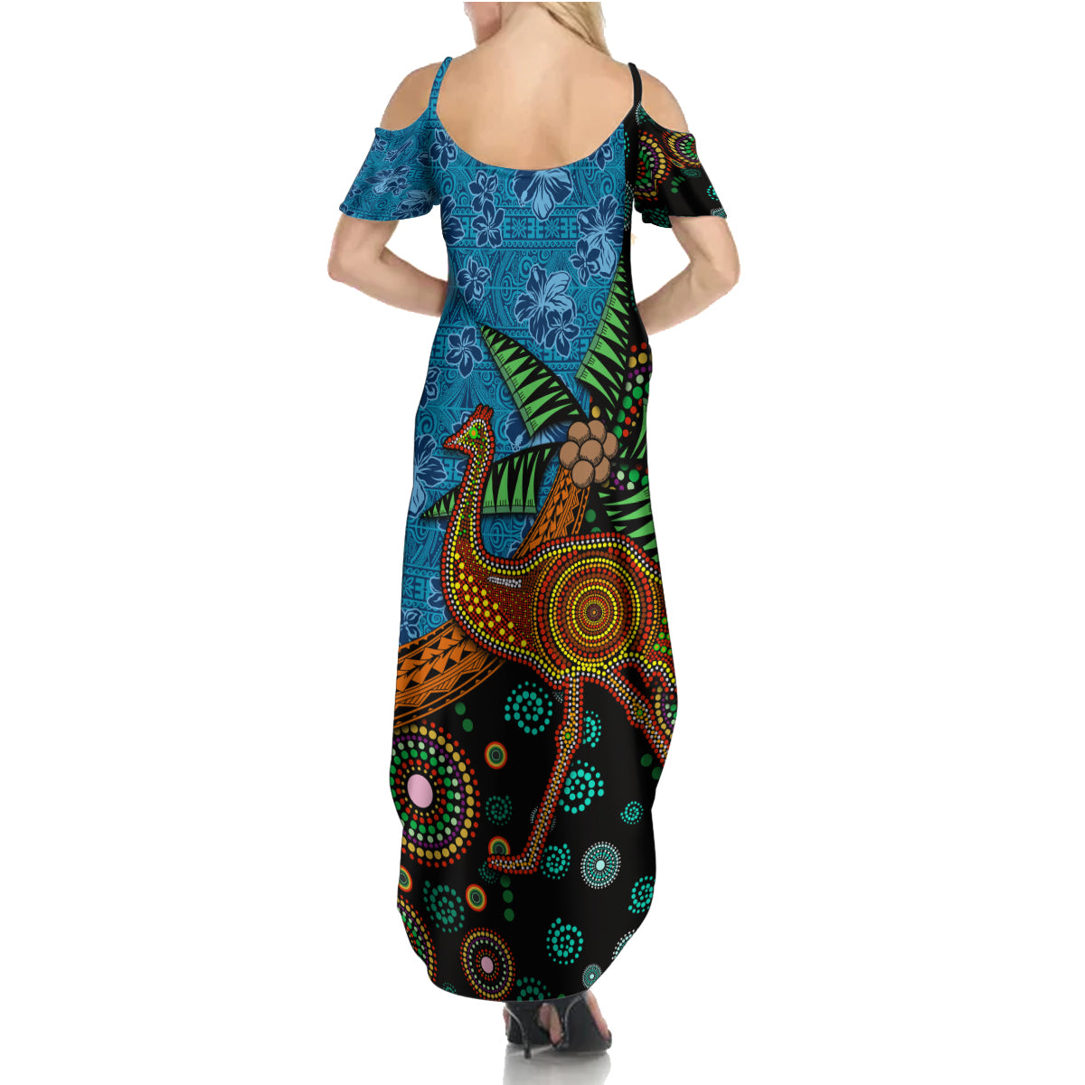 Fiji and Australia Family Matching Summer Maxi Dress and Hawaiian Shirt Palm Tree and Abogirinal Emu LT03 - Polynesian Pride
