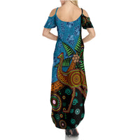 Fiji and Australia Family Matching Summer Maxi Dress and Hawaiian Shirt Palm Tree and Abogirinal Emu LT03 - Polynesian Pride