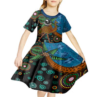 Fiji and Australia Kid Short Sleeve Dress Palm Tree and Abogirinal Emu