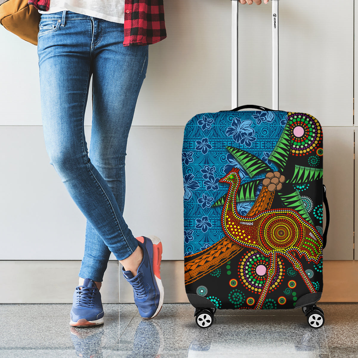 Fiji and Australia Luggage Cover Palm Tree and Abogirinal Emu