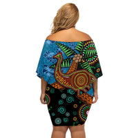 Fiji and Australia Off Shoulder Short Dress Palm Tree and Abogirinal Emu LT03 - Polynesian Pride