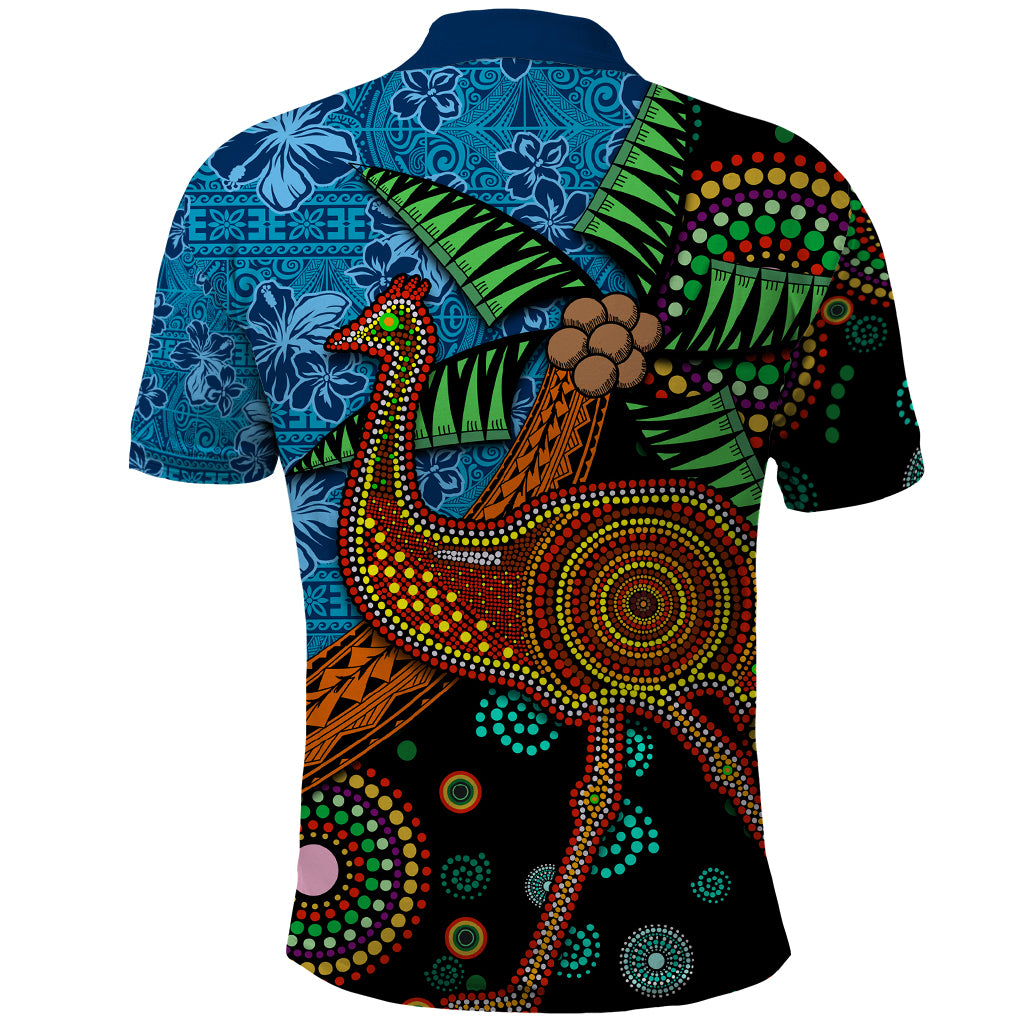 Fiji and Australia Polo Shirt Palm Tree and Abogirinal Emu LT03 - Polynesian Pride