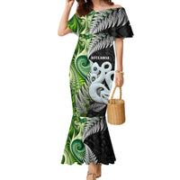 New Zealand Koru Natural Family Matching Mermaid Dress and Hawaiian Shirt Manaia and Silver Fern Maori Pattern LT03 Mom's Dress Black - Polynesian Pride