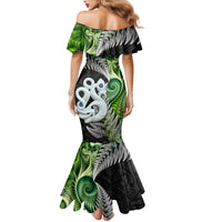 New Zealand Koru Natural Family Matching Mermaid Dress and Hawaiian Shirt Manaia and Silver Fern Maori Pattern LT03 - Polynesian Pride