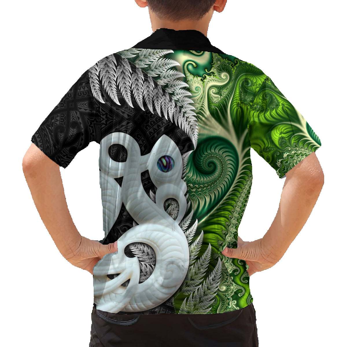 New Zealand Koru Natural Family Matching Off Shoulder Maxi Dress and Hawaiian Shirt Manaia and Silver Fern Maori Pattern LT03 - Polynesian Pride