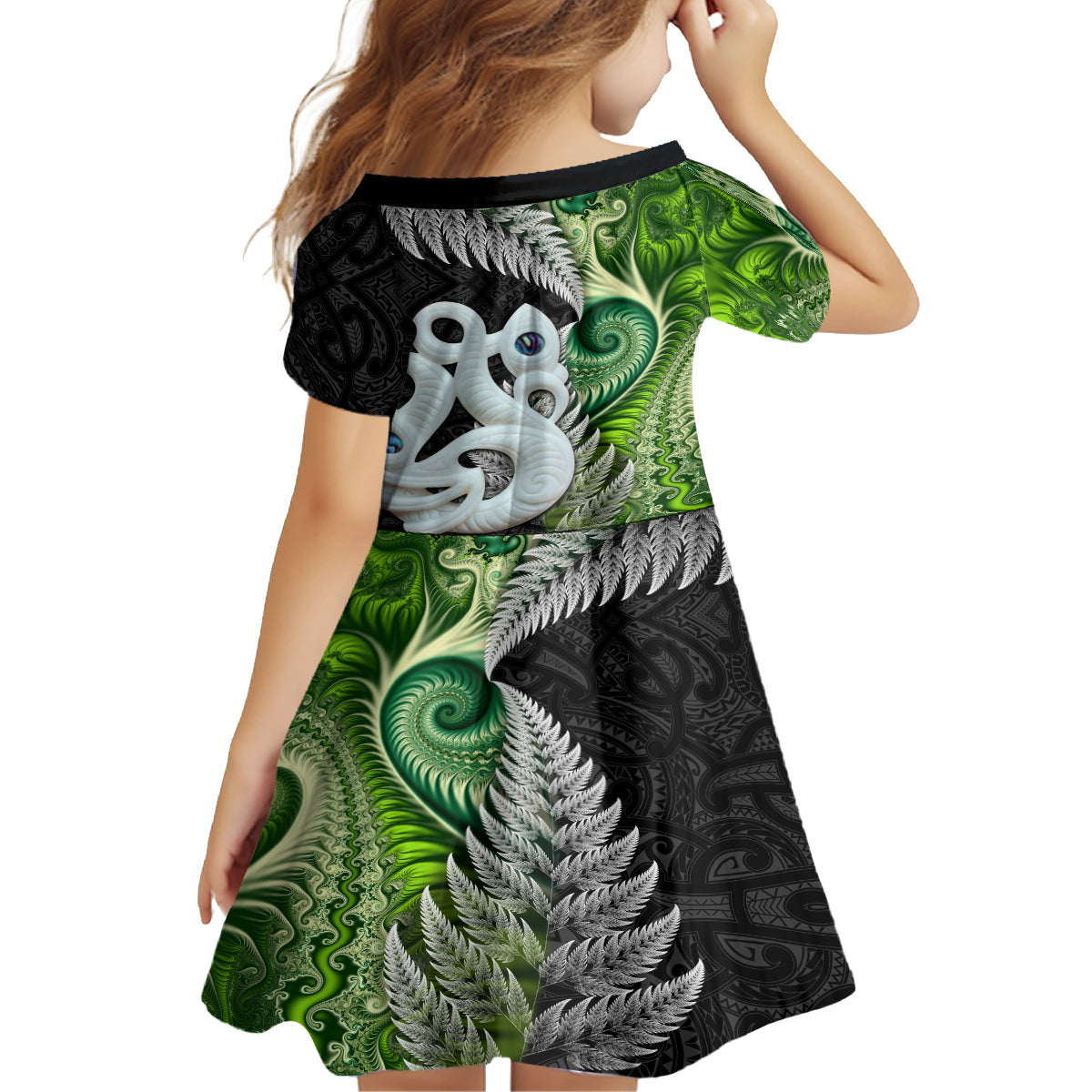 New Zealand Koru Natural Family Matching Off Shoulder Maxi Dress and Hawaiian Shirt Manaia and Silver Fern Maori Pattern LT03 - Polynesian Pride