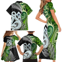 New Zealand Koru Natural Family Matching Short Sleeve Bodycon Dress and Hawaiian Shirt Manaia and Silver Fern Maori Pattern LT03 - Polynesian Pride