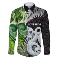 New Zealand Koru Natural Family Matching Short Sleeve Bodycon Dress and Hawaiian Shirt Manaia and Silver Fern Maori Pattern LT03 Dad's Shirt - Long Sleeve Black - Polynesian Pride