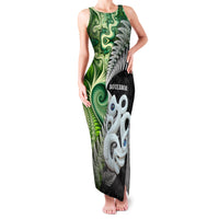 New Zealand Koru Natural Family Matching Tank Maxi Dress and Hawaiian Shirt Manaia and Silver Fern Maori Pattern LT03 Mom's Dress Black - Polynesian Pride