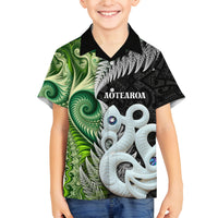 New Zealand Koru Natural Family Matching Tank Maxi Dress and Hawaiian Shirt Manaia and Silver Fern Maori Pattern LT03 Son's Shirt Black - Polynesian Pride