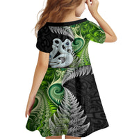 New Zealand Koru Natural Kid Short Sleeve Dress Manaia and Silver Fern Maori Pattern LT03 - Polynesian Pride
