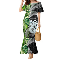 New Zealand Koru Natural Mermaid Dress Manaia and Silver Fern Maori Pattern LT03 Women Black - Polynesian Pride
